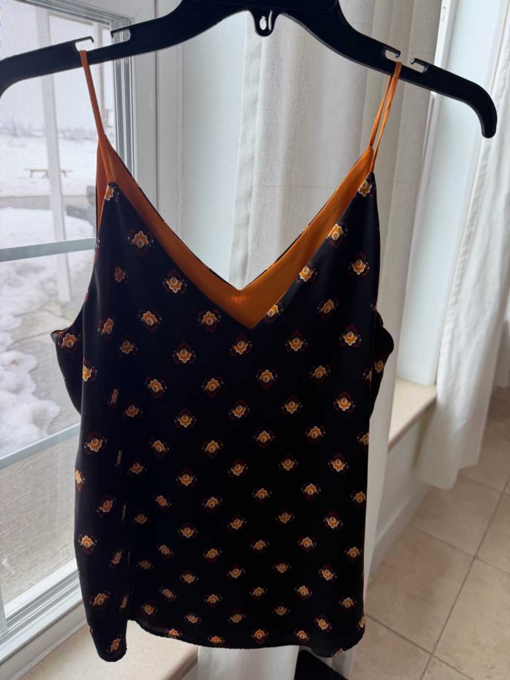 Express Black & Mustard Printed V-Neck Cami